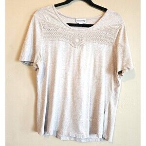 Breckenridge Short Sleeve Knit Top Sz M beige with lace embellishments